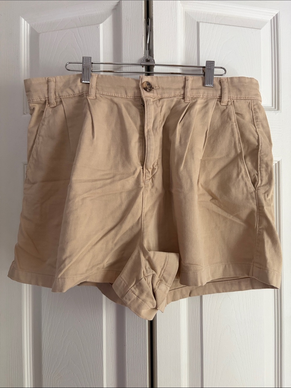 Free People Beige High-Rise Pleated Bermuda Shorts